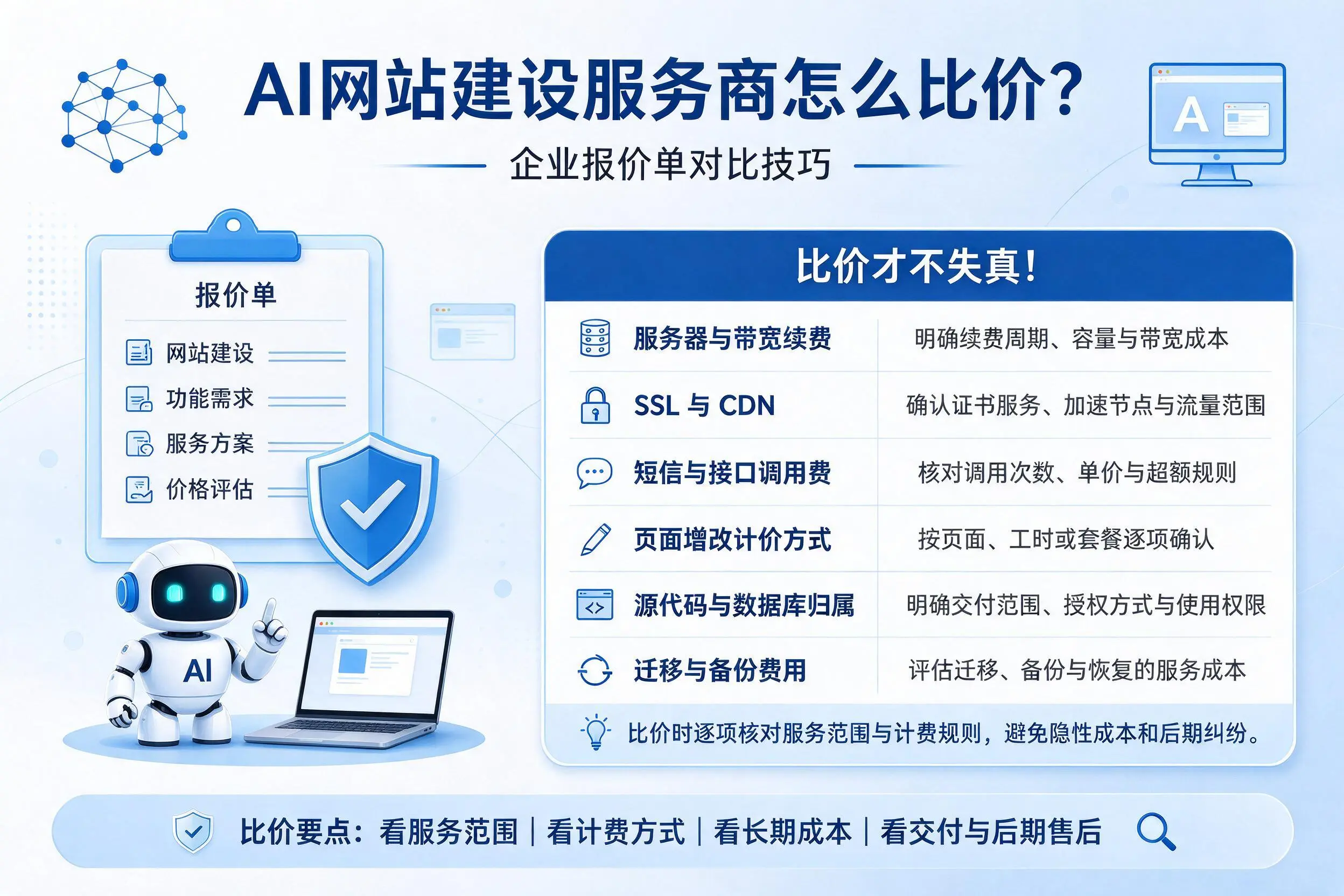 AI网站建设服务商怎么比价?乌海企业报价单对比技巧