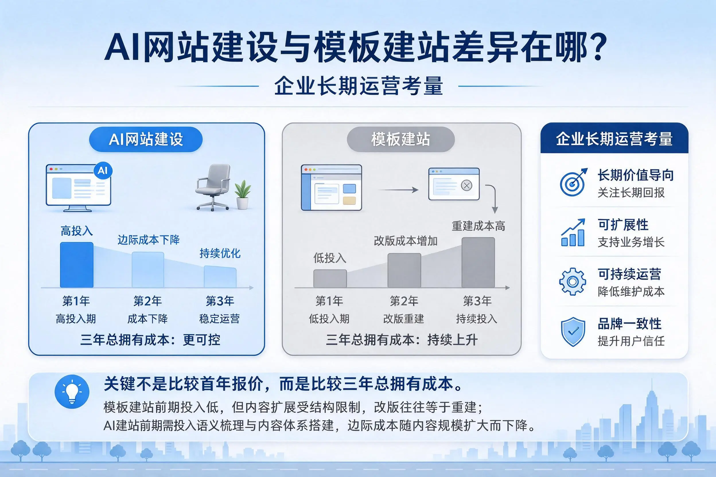 AI网站建设与模板建站差异在哪?乌海企业长期运营考量